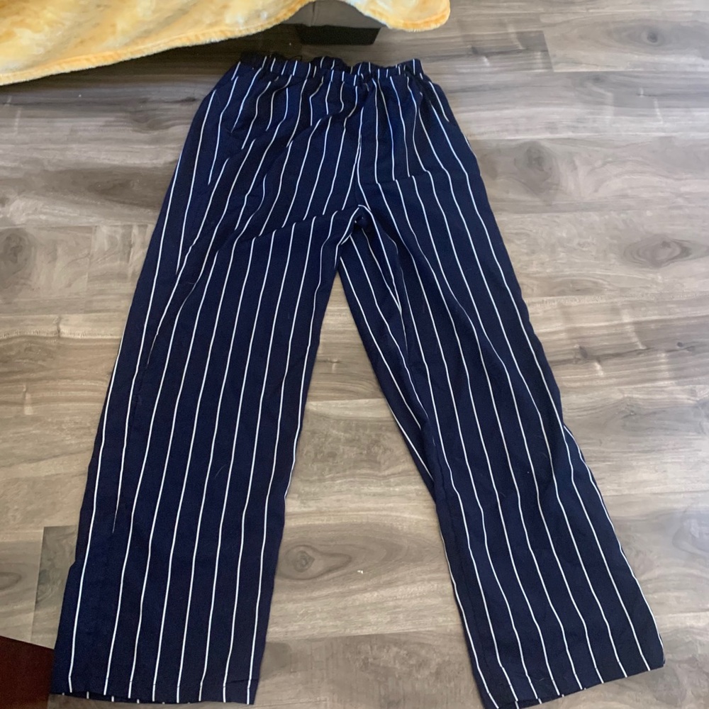 Fleece material striped wide leg pants